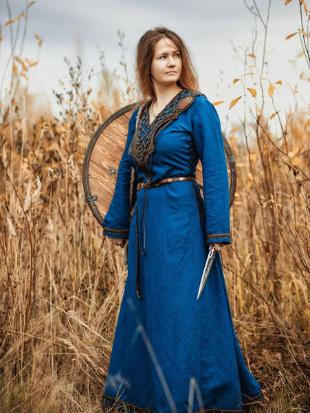 Medieval Dress Renaissance dress viking dress Medieval Fantasy Blue Linen Dress “Lagertha” Long Dress Women's Dress