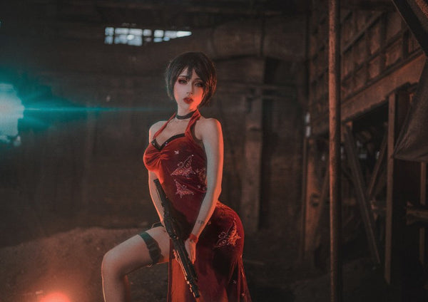 Women Cheongsam Wig Outfit Ada Wong Cosplay Costume Dresses