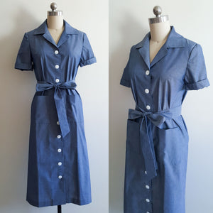 God created woman Vintage 50s Blue Shirt Dress Hollywood Glamour Tailored Dress movie Bridget Bardot chambray shirt dress denim dress