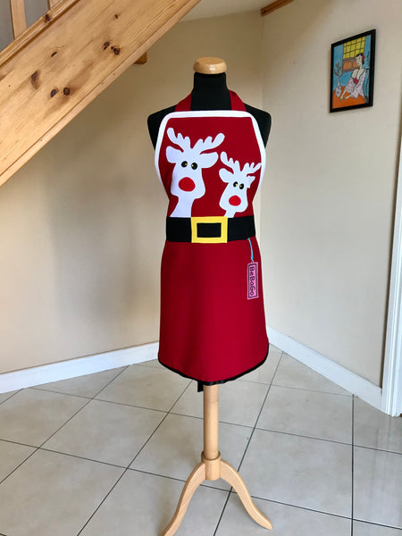 Christmas miss Santa Apron, Festive Christmas Apron, Reindeer Christmas apron