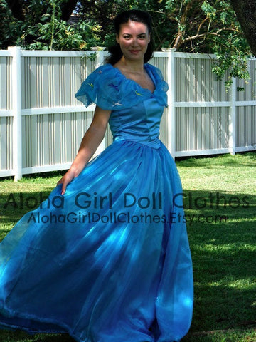 Gown Dress for Girls Teens Adults w Choice of Butterflies or Bows Cinderella 2015 Princess Costume