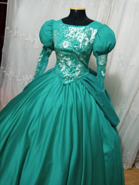 Costume princess Cosplay Ariel Teal gown Little mermaid dress