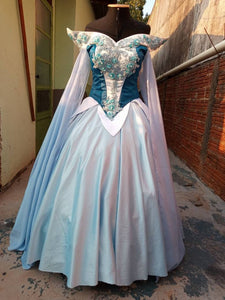 Sleeping Beauty princess hoopskirt Cosplay Aurora Blue dress costume adult