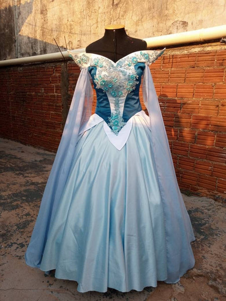 Sleeping Beauty princess hoopskirt Cosplay Aurora Blue dress costume adult