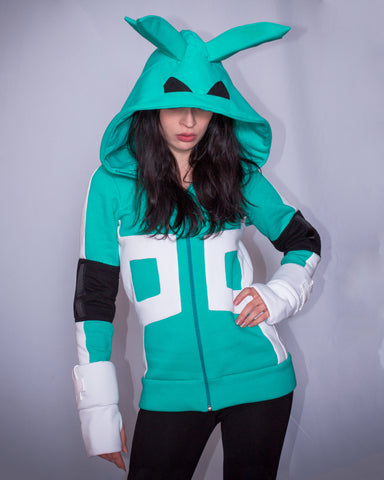 Green rabbit xD male or female cut Cosplay Hoodie