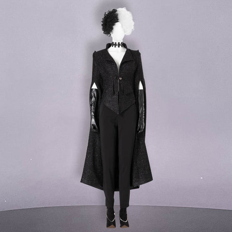 Costume Suit Movie Cruella De Vil Suit Halloween Cosplay Party Suit Cruella De Vil Cosplay Black Coat