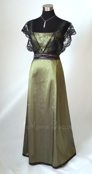 Styled lace bridesmaids dress Treasured by many Edwardian Dress olive sage green Titanic dinner Downton Abbey vintage