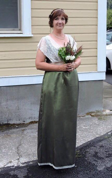 Styled lace bridesmaids dress Treasured by many Edwardian Dress olive sage green Titanic dinner Downton Abbey vintage