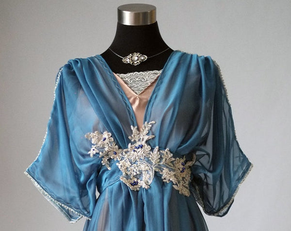 Dress for Downton Abbey dinner Titanic event or alternative blue wedding dress 1912 gown Gibson girl plus size 0-30US Edwardian evening blue