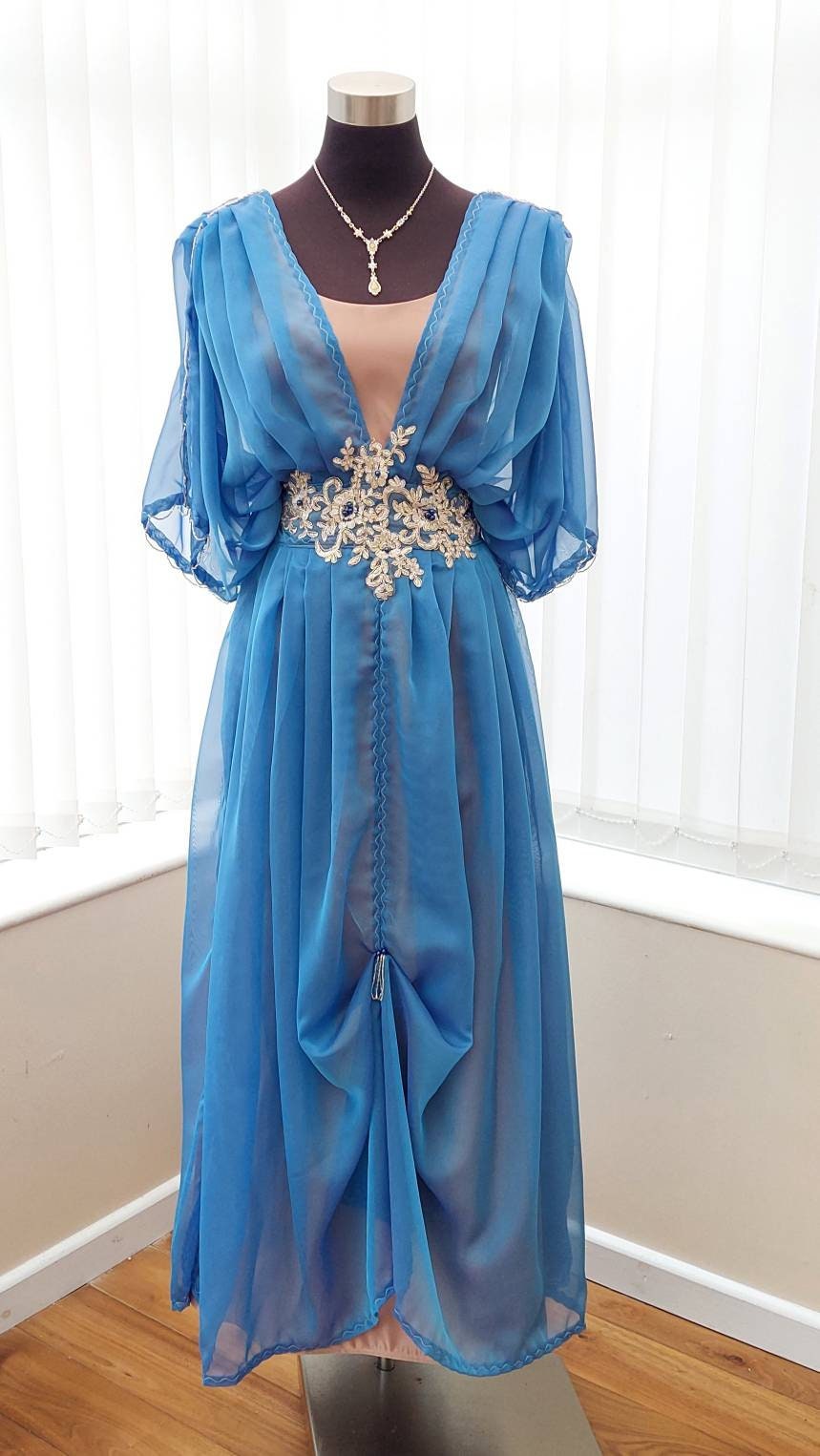 Dress for Downton Abbey dinner Titanic event or alternative blue wedding dress 1912 gown Gibson girl plus size 0-30US Edwardian evening blue