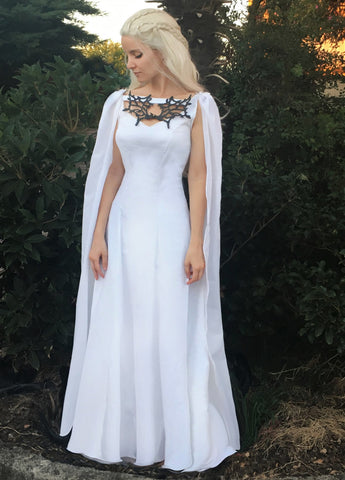 Dragon Necklace Gown Cape Cosplay Costume Sale Game of Thrones White Meereen Dress