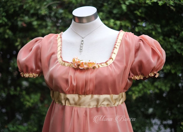 Empire gown Jane Austen ball dress in handmade in England Made to order Jane Austen peach blossom Regency dress