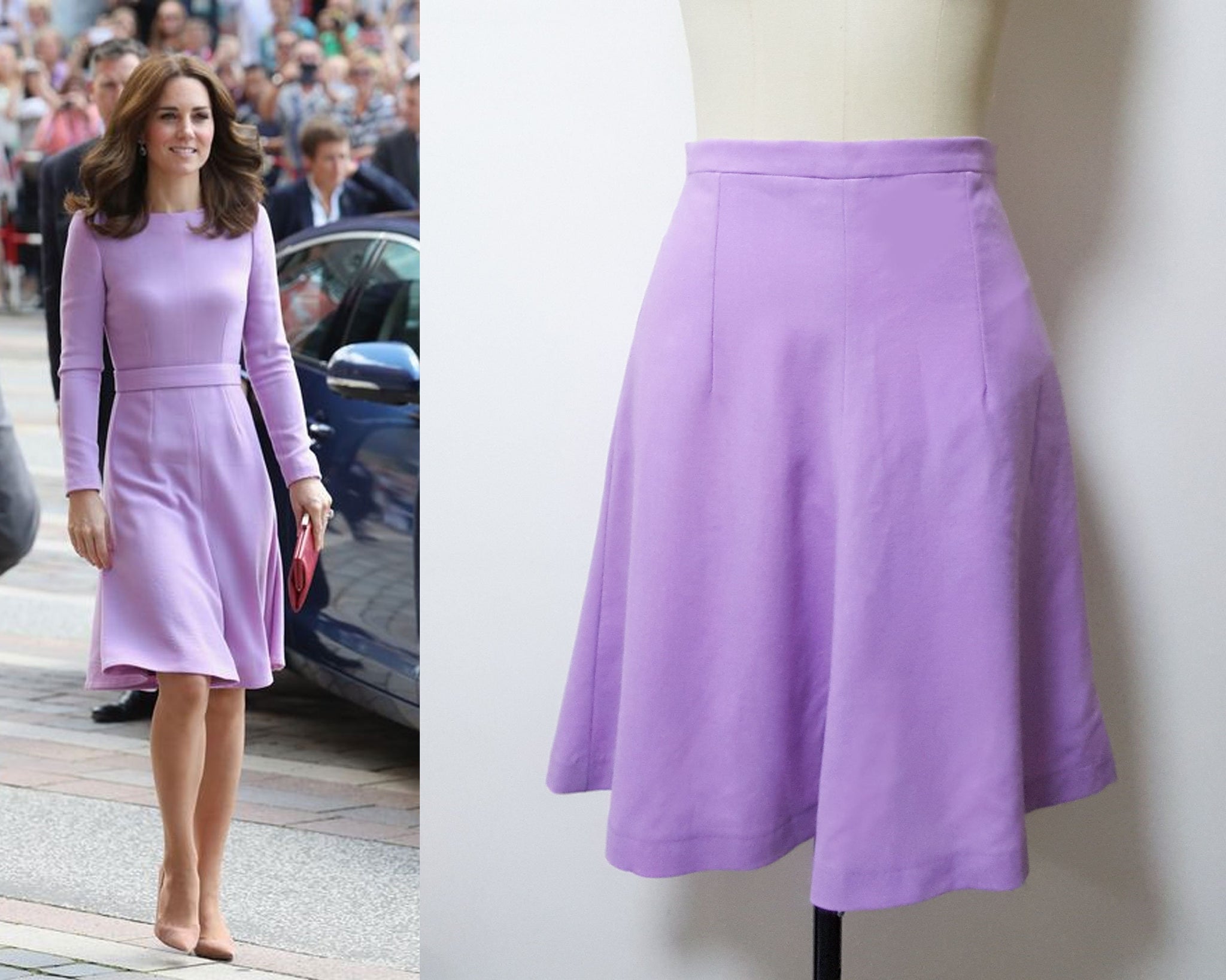 Duchess Cambridge inspired purple swing skirt lilac wool crepe skirt size Small skirt SALE Kate Middleton inspired Lavender skirt