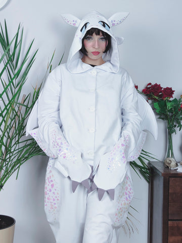 Unisex cut male or female Kigurumi white dragon