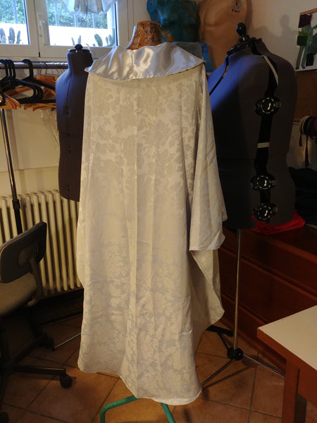 Light Gray Jacquard cape with Satin collar READY FOR SHIPPING