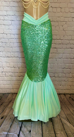 Costume Tail Skirt with High Waisted Slimming Design Features Mint Green Sequin Mermaid