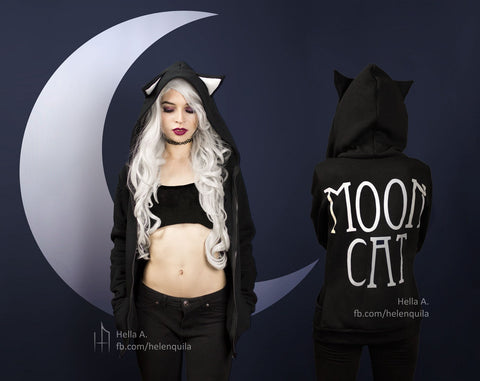 Goth Hoodie with ears gothic grunge dark Moon Cat