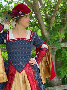 Skirt Parr Boleyn French hood costume NEW Blue Red Gold Tudor Court princess Royal Renaissance Faire Theater dress