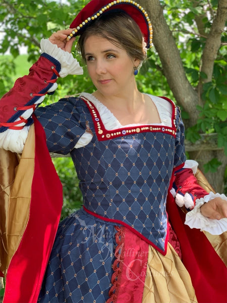 Skirt Parr Boleyn French hood costume NEW Blue Red Gold Tudor Court princess Royal Renaissance Faire Theater dress