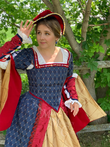 Skirt Parr Boleyn French hood costume NEW Blue Red Gold Tudor Court princess Royal Renaissance Faire Theater dress