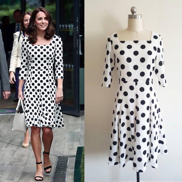 Wimbledon dress Duchess of Cambridge dress Black White Dress Retro Dress Custom made Polka Dot Dress Kate Middleton Polka Dot Dress