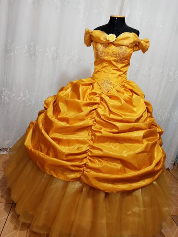 Dress princess MADE to ORDER Cosplay Princess Belle Ball gown golden Dress