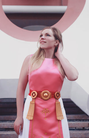 Pink Zelda Dress with Belt Female Halloween Costume Idea Princess Zelda Cosplay Tunic Apron Costume Legend of Zelda Cosplay Outfit