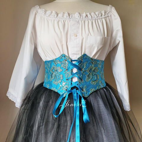 Waist elastic corset belt Bridal corset Gift for her Prom corset blue