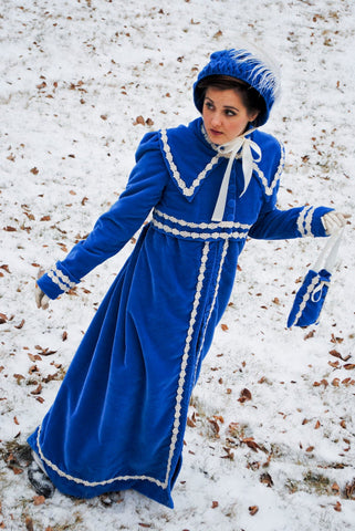 Militia P P Redingote in Velvet with bonnet and reticule CUSTOM Regency Jane Austen dress Spencer Jacket Pelisse