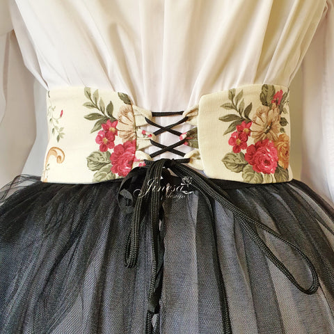 Wide prom belt Gift for her Waist corset belt tapestry floral print