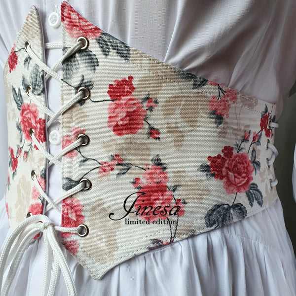 Corset belt wedding red flowers Corset custom handmade gift for her Waist prom corset