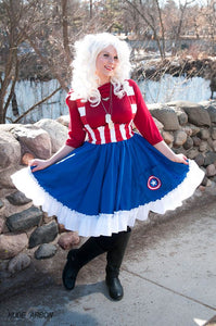 High Waisted Skirt Avenger SuperheroLolita Jumper Halloween Costume Custom Petite to Plus Size Womans Captain America Cosplay