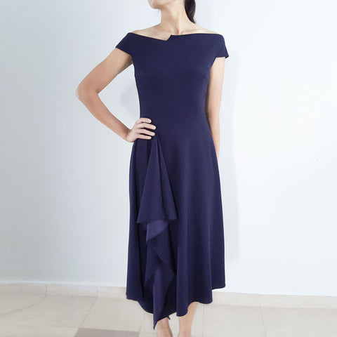 Off shoulder dress handkerchief dress asymmetrical hem dress cocktail gown Custom made Meghan Markle Navy Barwick Dress Inspired