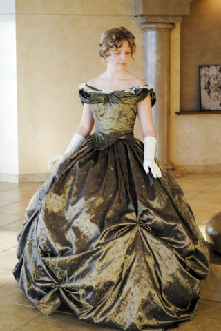 In embroidered taffeta Custom Victorian Bridal Civil War Steampunk Ball Gown Dress