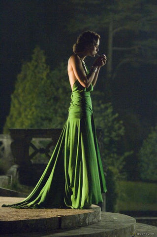 Handmade Satin Dress Romantic Evening Satin Hand Applied Beads Dress ATONEMENT GREEN DRESS silk green dress